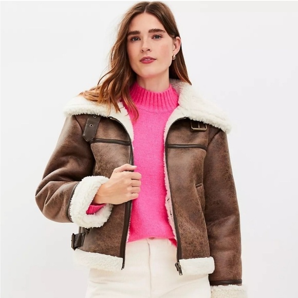 LOFT Jackets & Blazers - LOFT Faux Suede Sherpa Aviator Jacket